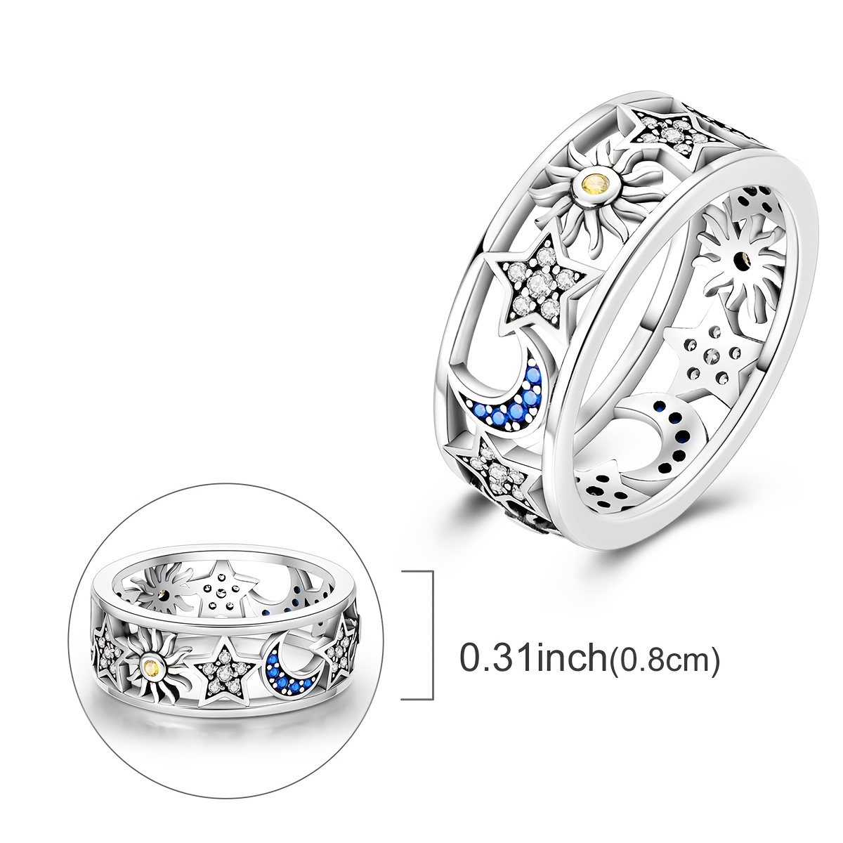 Women's Sun, Moon, and Stars Hollow Ring